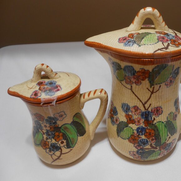 Rare Vintage 2 Japanese Majolica style matching pitchers floral hand painted ๐ฅ - Picture 15 of 15